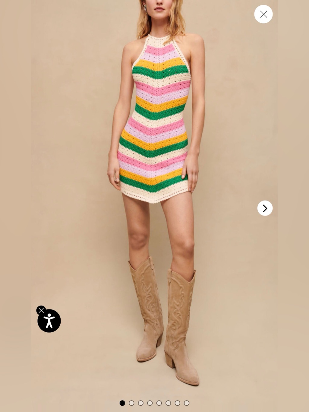 Maje Multicolor Crochet Knit Halter Mini Dress Lace-Up Back Size Us 8